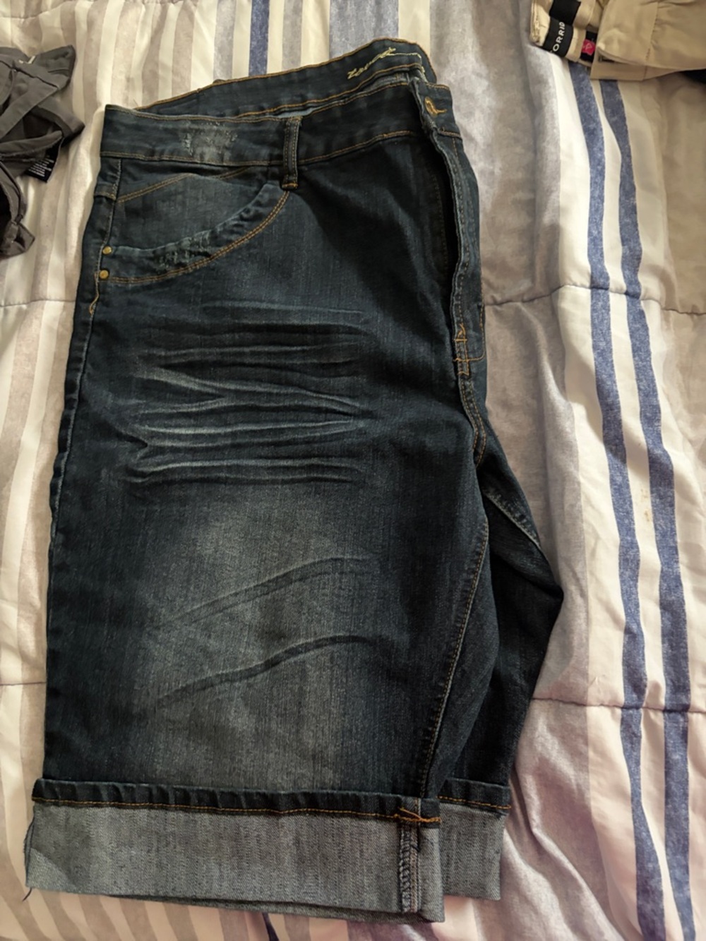 Dark Blue Denim Bermuda Shorts with Rolled Cuff
